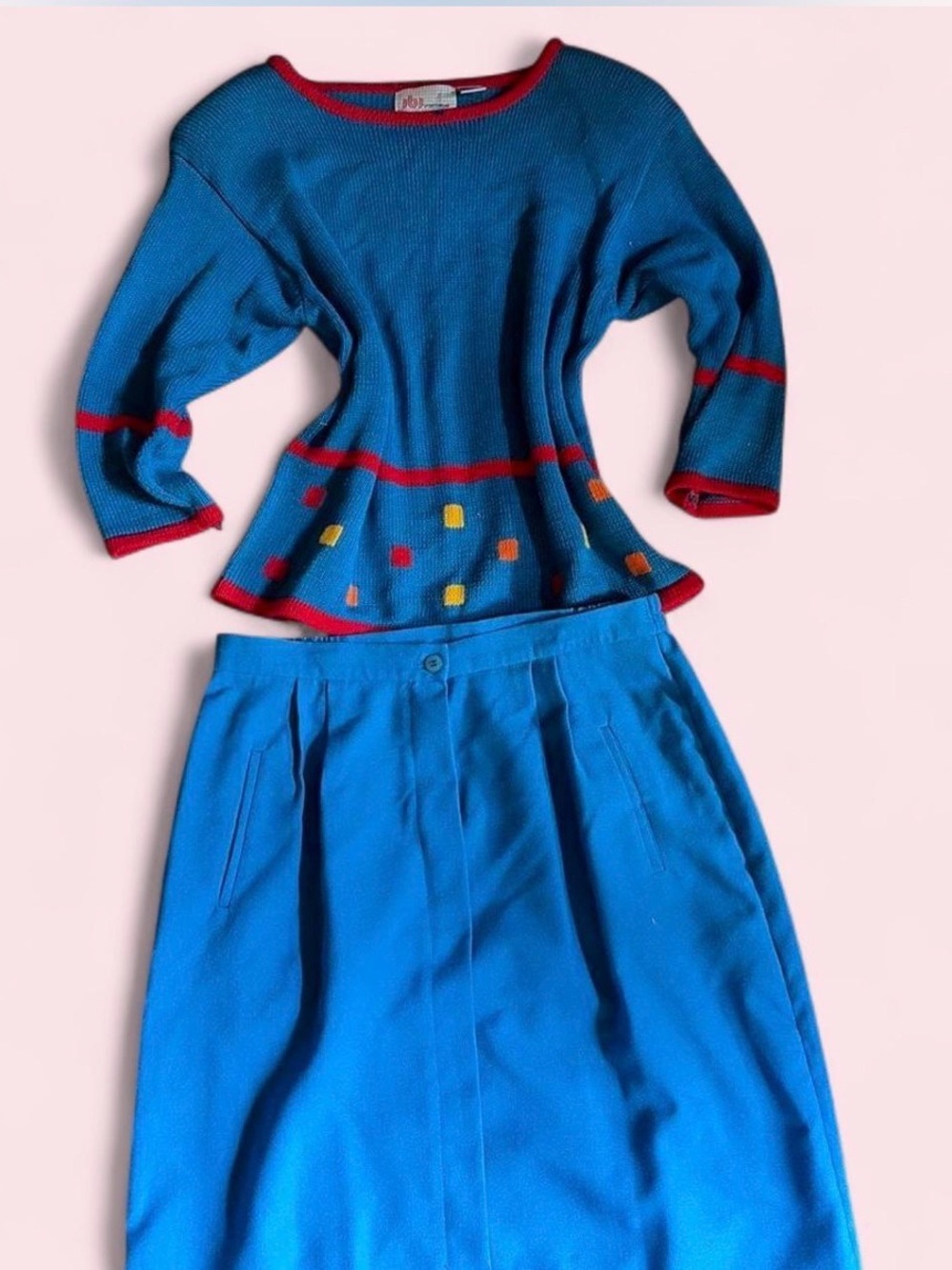 Vintage 80s retro JBJ Sportswear Knit Sweater & Midi Skirt Set/ Co ord
